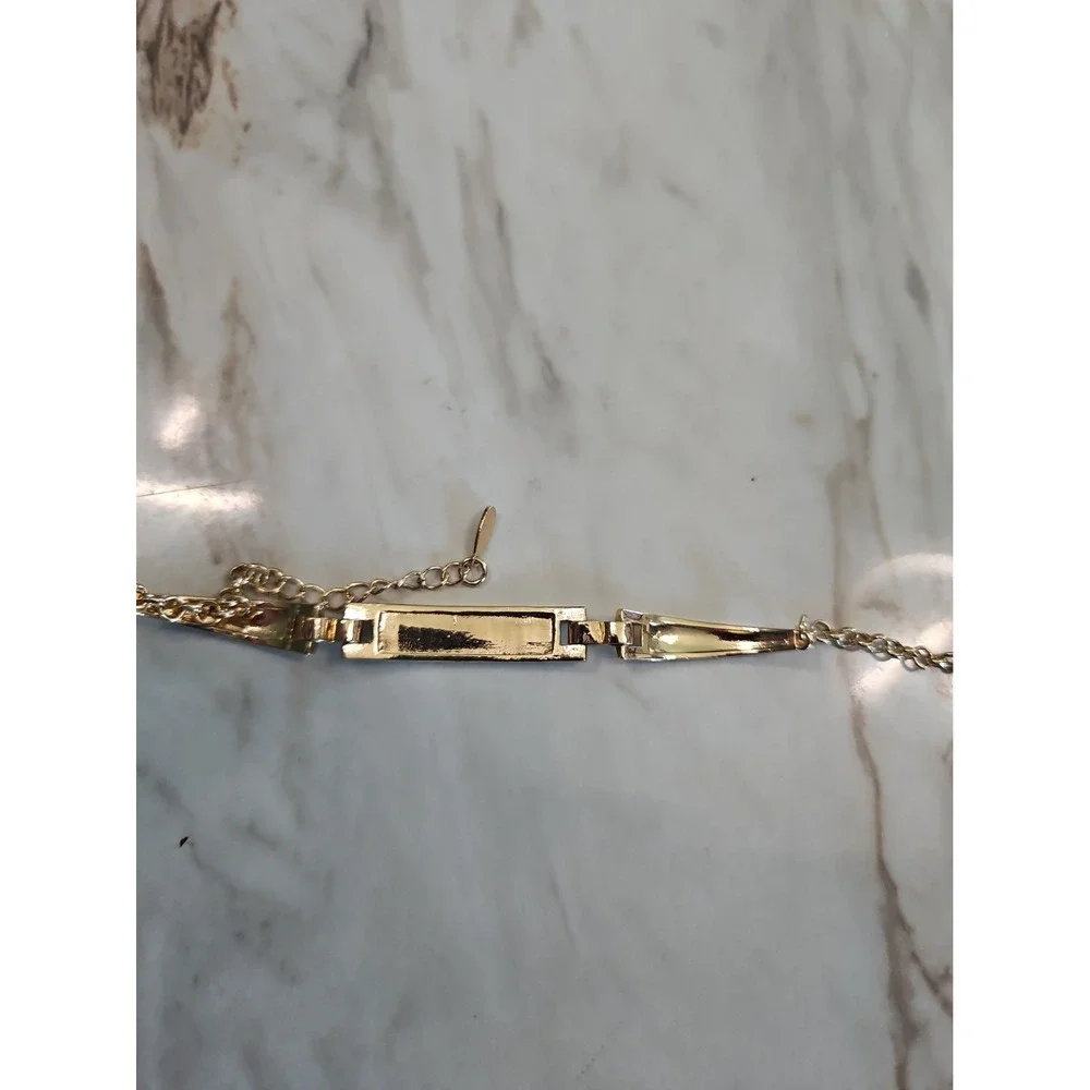 18K GP Crystal Bar Link Bracelet Gold Tone Adjustable 5.5-8